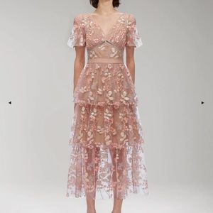 NWT Self Portrait Flower Mesh Tiered Midi Dress. Size 10